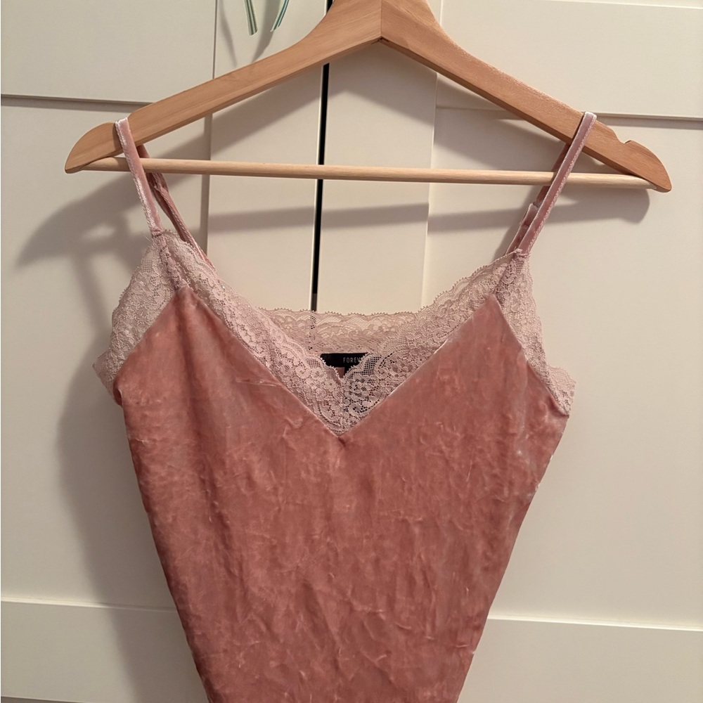 Pink Blush Velvet Cami with Lace